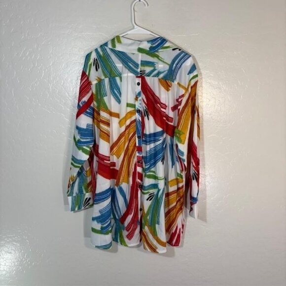 Kozan Shirt Womens Large White Multicolor Button Front Tunic Abstract Print - Picture 6 of 8